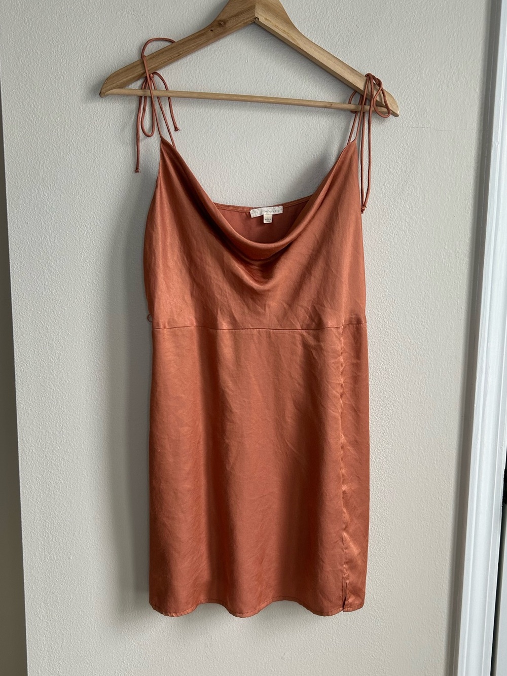 Endless Blue Cowl Neck Tie Straps Tank Top Satin Slip Mini Dress Size L